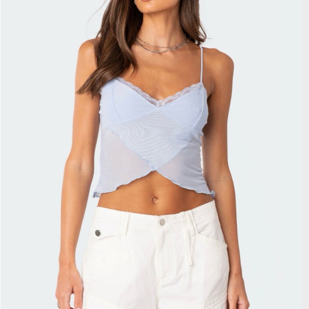 Edikted Light Blue Lace Trim Crop Top